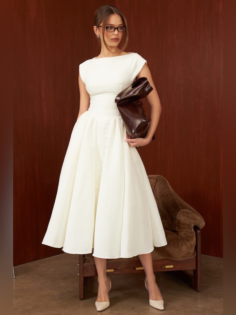 HOUSE OF CB 'Debutante' Ivory Moire Satin Midi Dress NWOT S - Picture 13 of 16